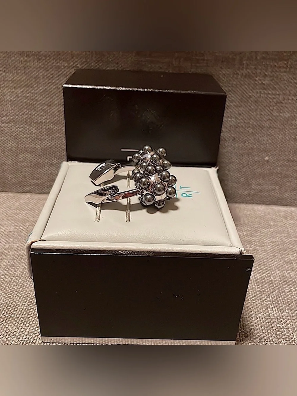 Tateossian Pearl Ball Cufflinks Silver Tone Gray Boxed Designer Luxury Modern